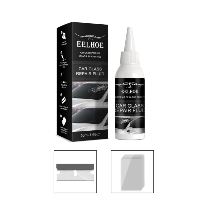 Fast-acting car glass repair adhesive for windshield crack fix surface-safe formula
