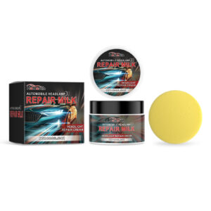 Fast-acting car headlight repair kit restores cloudy headlights to clear bright surface