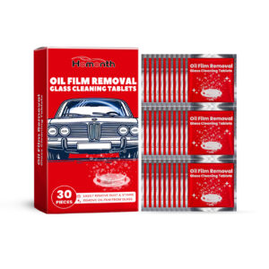 Fast-acting car oil film cleaner sheet for window glass and rain fog prevention