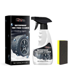 Fast-acting car tire foam cleaner for deep decontamination of tire surfaces