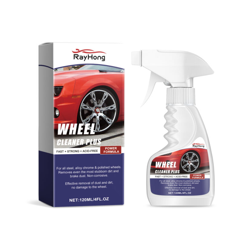 Fast-acting car wheel cleaner removing rust from alloy wheels