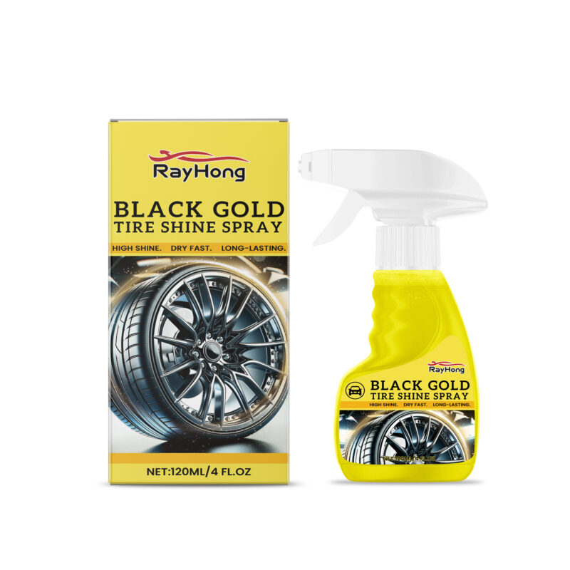 Fast-acting car wheel cleaner spray removing dirt from rims