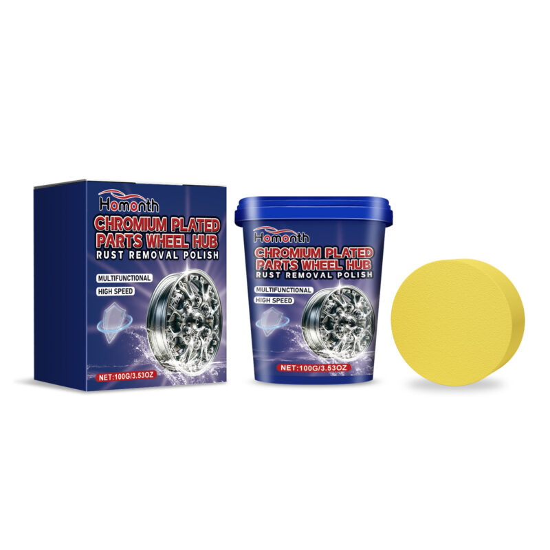 Fast-acting safe car wheel rust remover and polish for quick cleaning