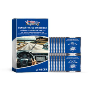 Fast-acting car windshield cleaner tablet removes water stains effectively