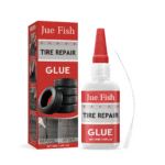 Fast-acting tire repair glue fixing surface scratches on a tire