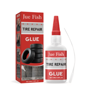 Fast-acting tire repair glue fixing surface scratches on a tire