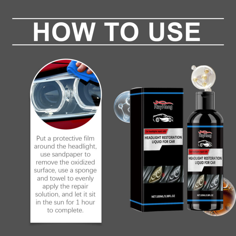Rayhong Headlight Restoration Liquid: Fast-Acting Car Headlight Cleaner, Scratch & Yellow Repair - Image 6