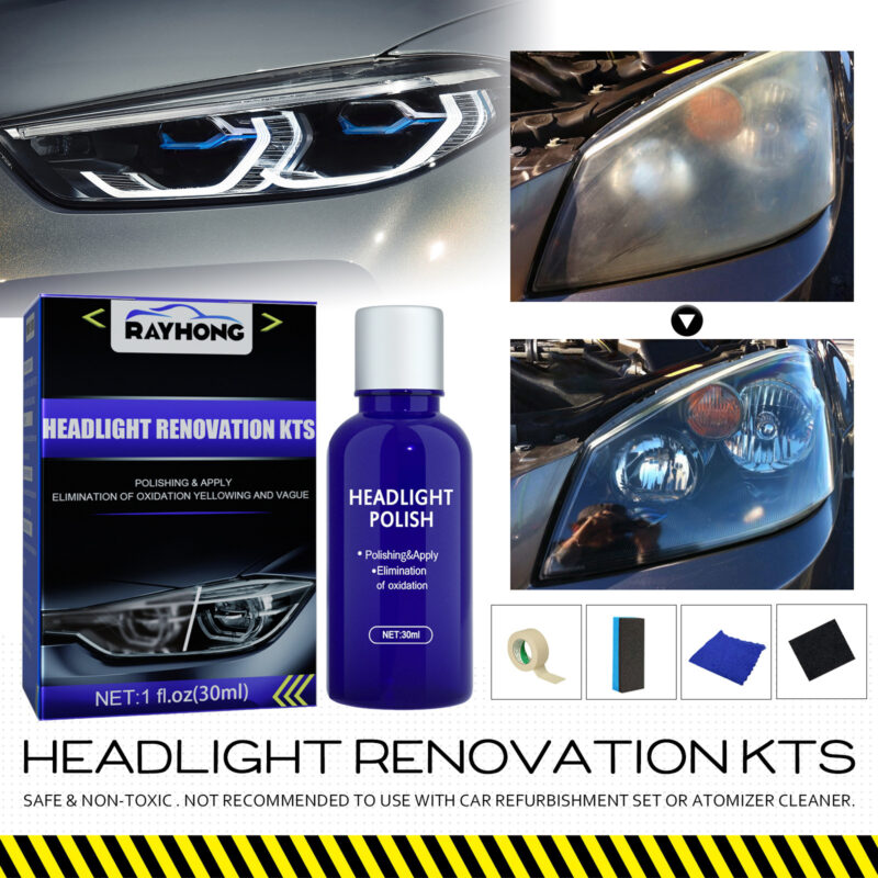 Rayhong Headlight Restorer Kit: Scratch Remover, Yellowing Treatment, Surface-Safe Formula - Image 2