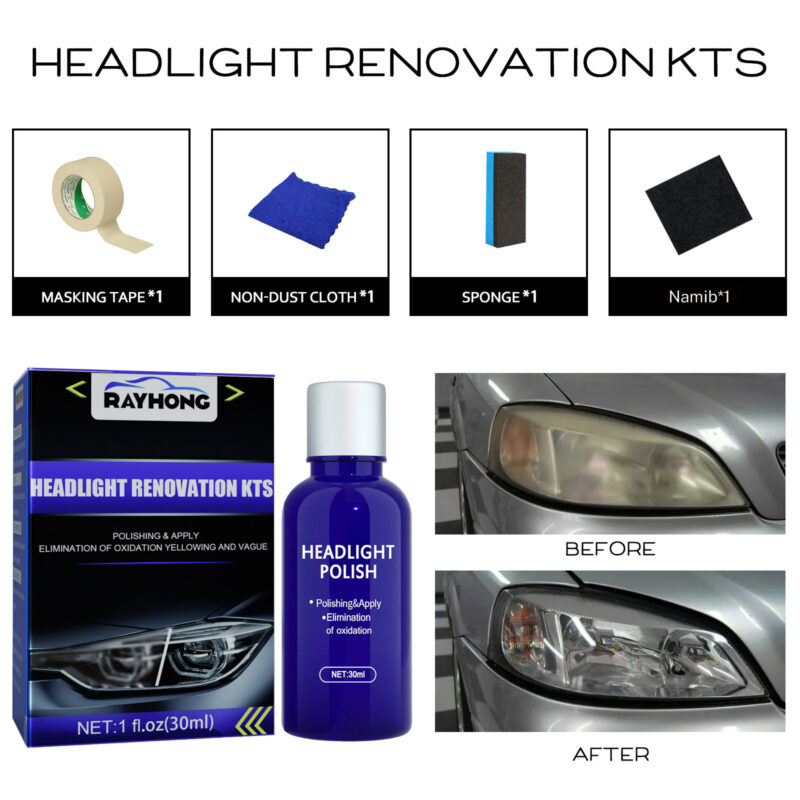 Rayhong Headlight Restorer Kit: Scratch Remover, Yellowing Treatment, Surface-Safe Formula - Image 4