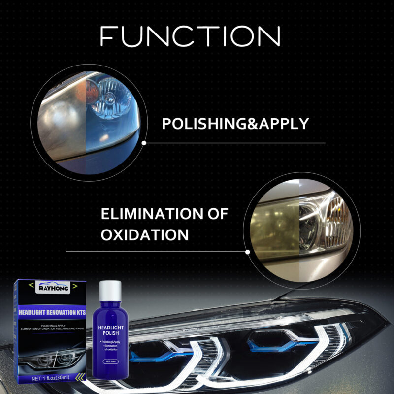 Rayhong Headlight Restorer Kit: Scratch Remover, Yellowing Treatment, Surface-Safe Formula - Image 5