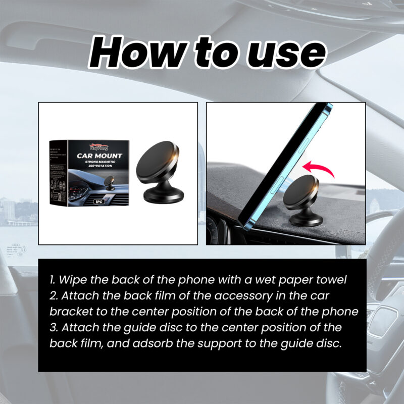 Rayhong Magnetic Car Phone Mount – Rotating Dashboard Stand, Compact Easy-Install Accessory - Image 6