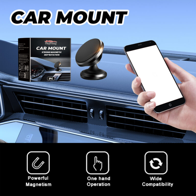 Rayhong Magnetic Car Phone Mount – Rotating Dashboard Stand, Compact Easy-Install Accessory - Image 3